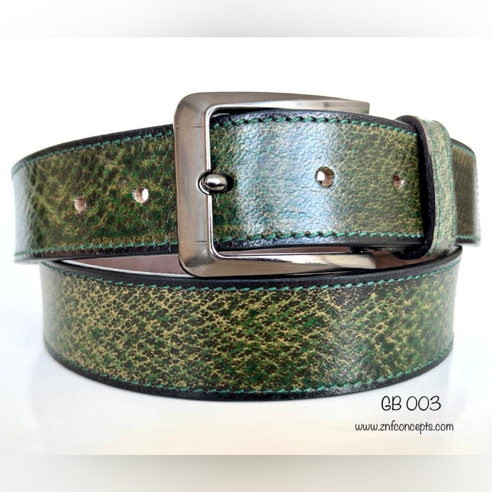 Genuine Leather Belt, Green Color, lizard green, St. Patrick's Day special.